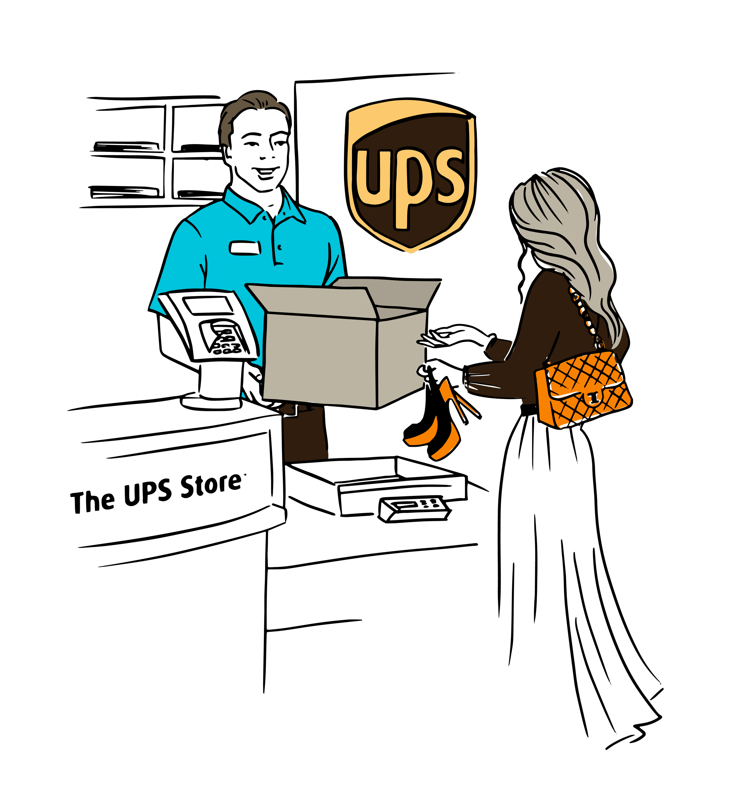 Illustration of Leather Spa customer visiting a UPS store